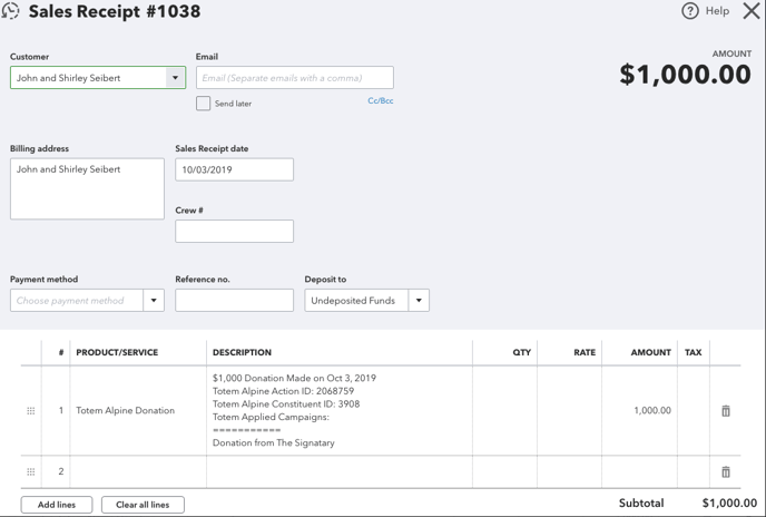 QBO Sales Receipt Screenshot