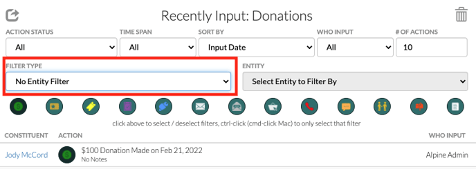 Dashboard Entity Filter