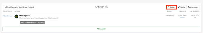 Assign Actions Button
