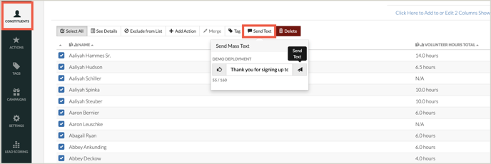 Twilio bulk messaging screenshot